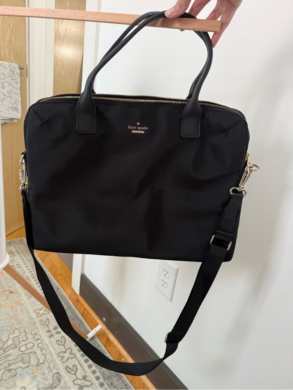 kate spade Black Nylon Laptop Tote with Gold Hardware